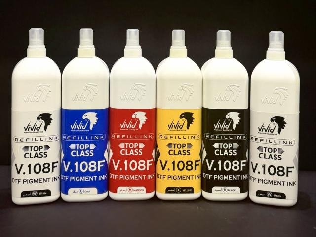 Vivid Top Class V.108F DTF Pigment Ink Set (CMYK + White) 1L